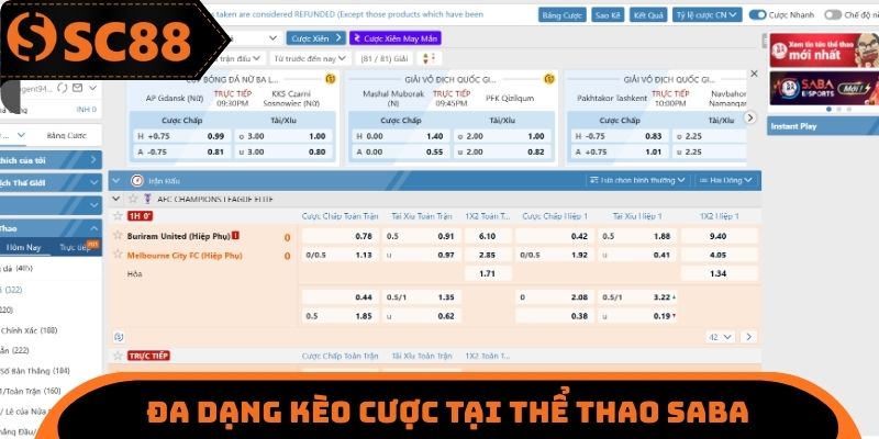Đa dạng thể loại kèo cược tại thể thao SABA